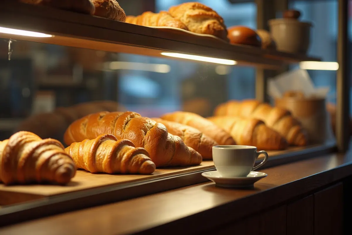 Croissants und Kaffee an der Theke einer Bäckerei: Bestellsystem für Café und Bäckerei mit Vorbestellung