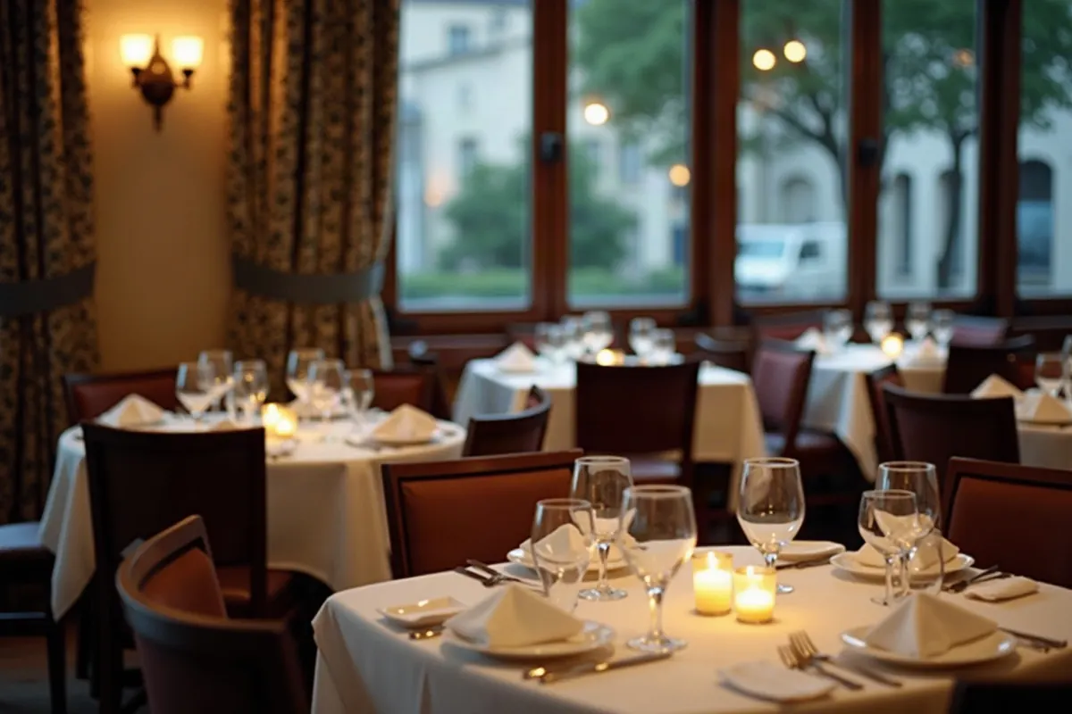 Eingedeckter Speisesaal eines Hotelrestaurants: Bestellsystem mit Reservierung und Bestätigung
