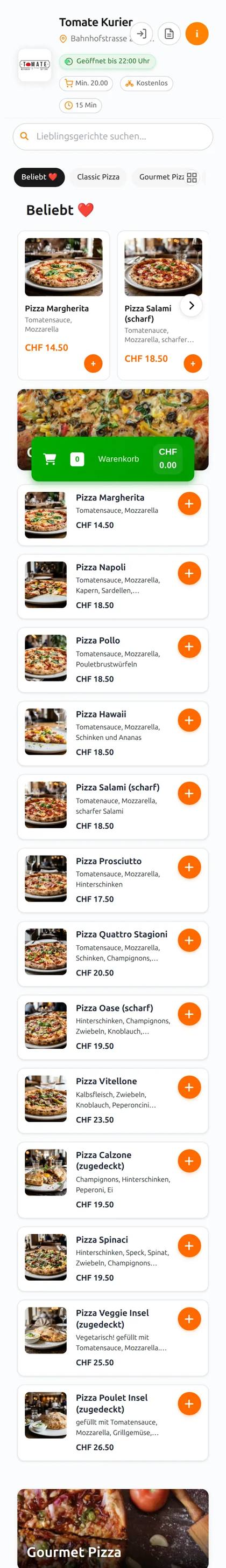 Pizza online bestellen am Smartphone: mobiler Bestellshop eines Restaurants mit EasyOrder